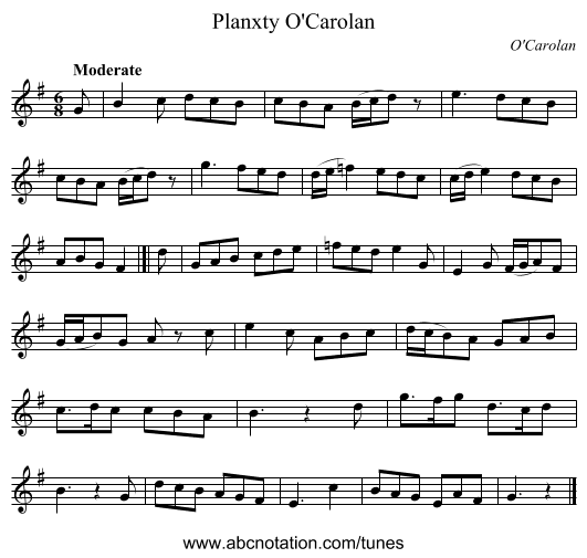 Planxty O'Carolan - staff notation
