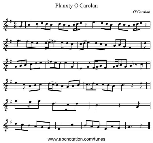 Planxty O'Carolan - staff notation