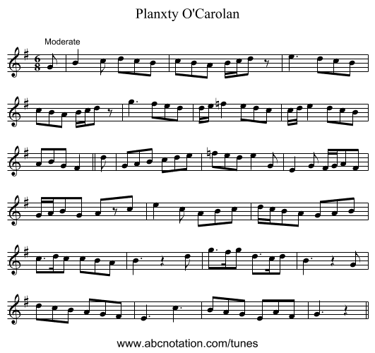 Planxty O'Carolan - staff notation