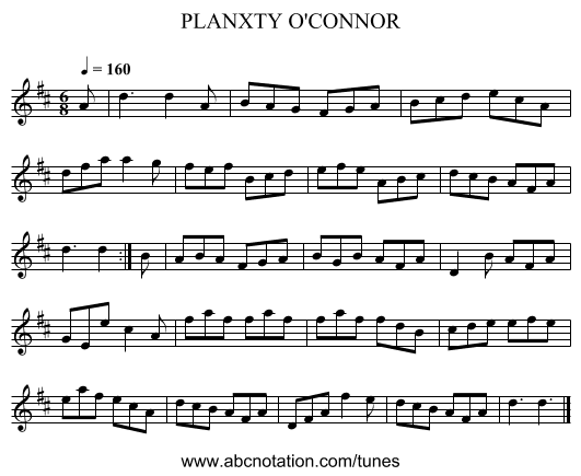 PLANXTY O'CONNOR - staff notation