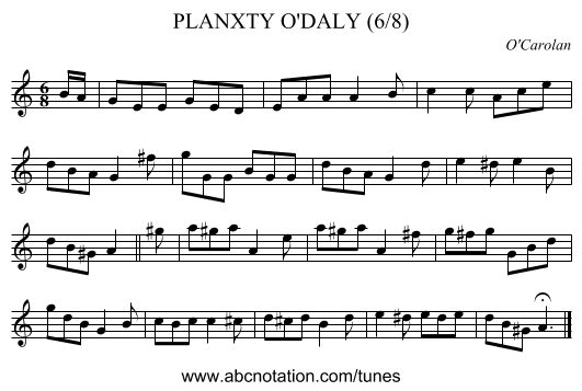 PLANXTY O'DALY (6/8) - staff notation
