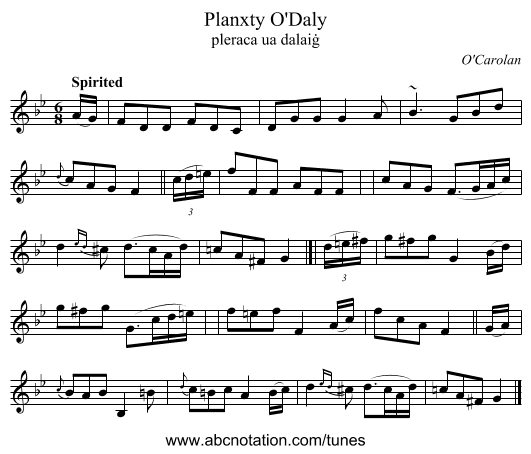 Planxty O'Daly - staff notation