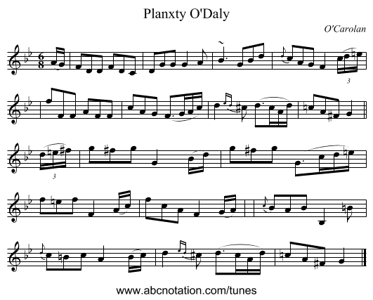 Planxty O'Daly - staff notation