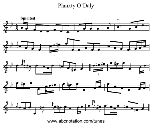 Planxty O’Daly - staff notation