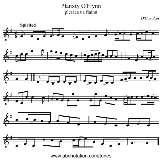 Planxty O'Flynn - staff notation