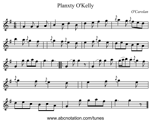 Planxty O'Kelly - staff notation