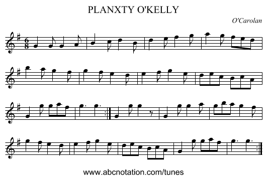 PLANXTY O'KELLY - staff notation