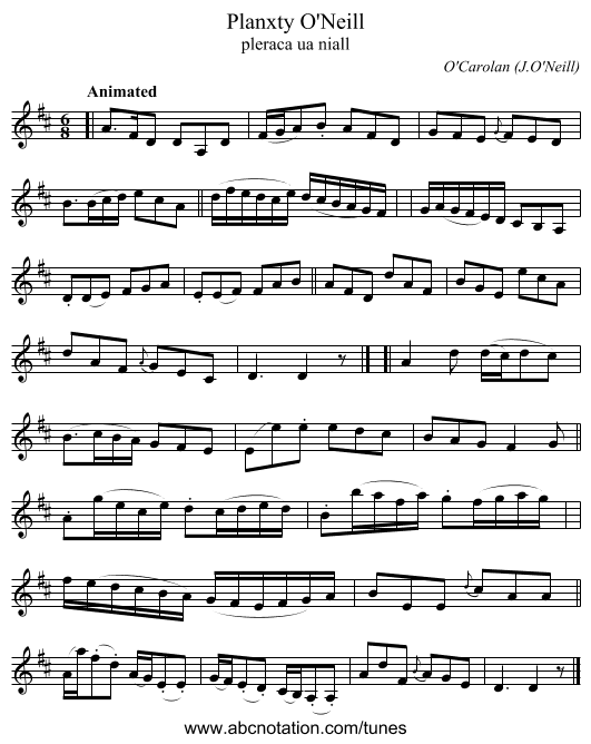 Planxty O'Neill - staff notation