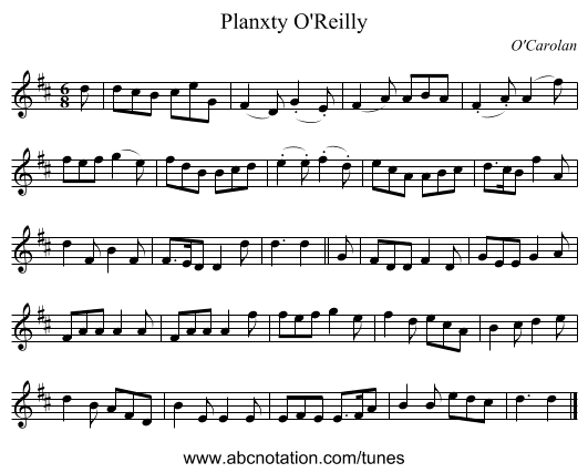 Planxty O'Reilly - staff notation