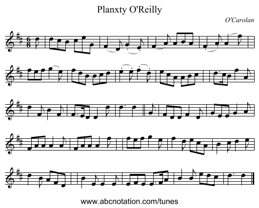Planxty O'Reilly - staff notation