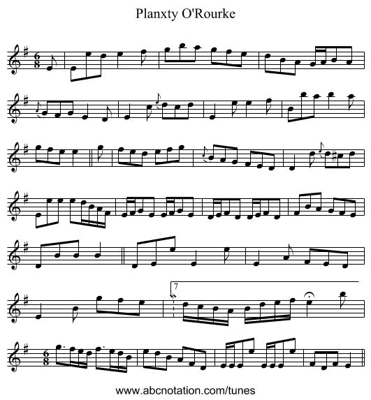 Planxty O'Rourke - staff notation