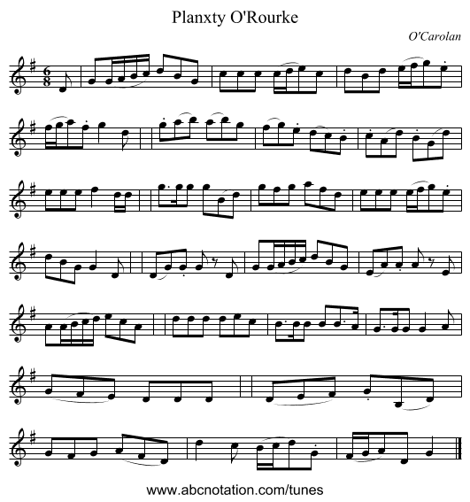 Planxty O'Rourke - staff notation
