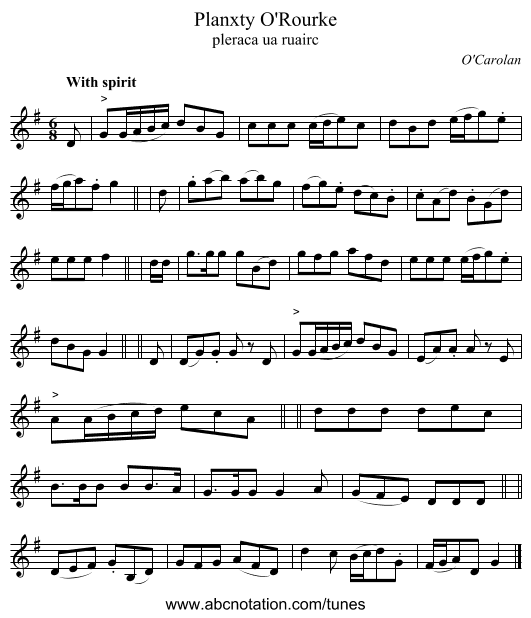 Planxty O'Rourke - staff notation
