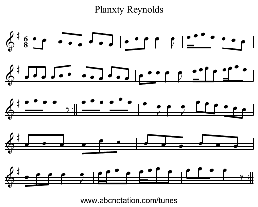 Planxty Reynolds - staff notation