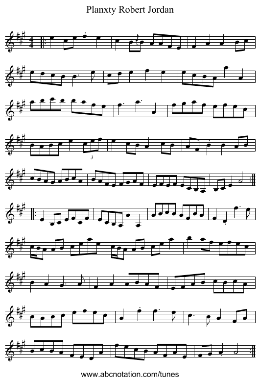Planxty Robert Jordan - staff notation