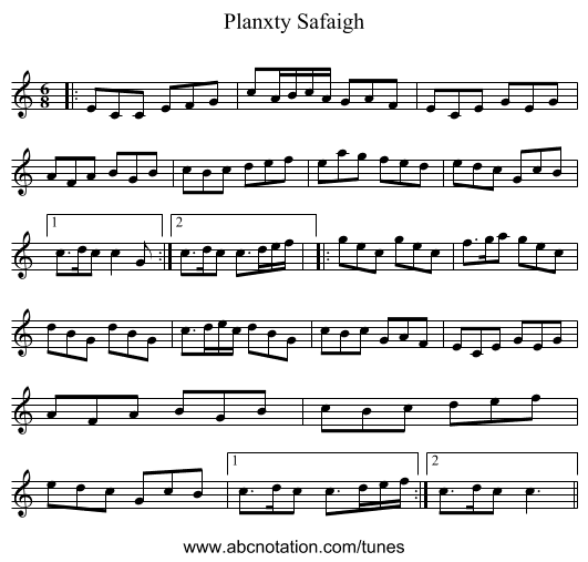 Planxty Safaigh - staff notation