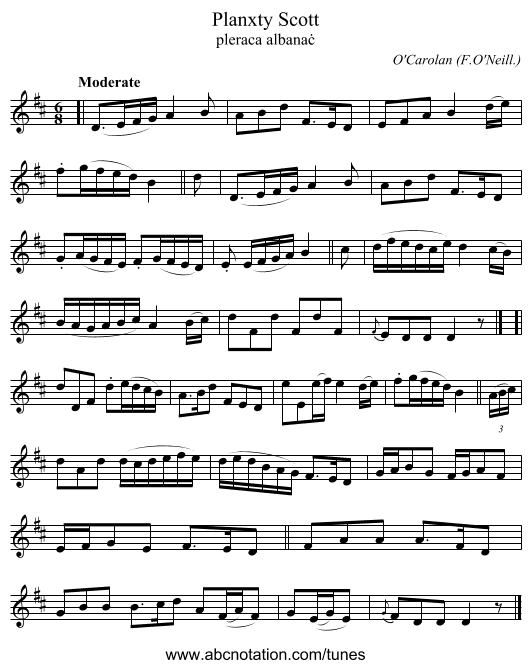 Planxty Scott - staff notation
