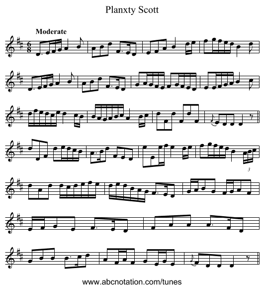 Planxty Scott - staff notation