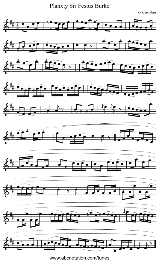 Planxty Sir Festus Burke - staff notation