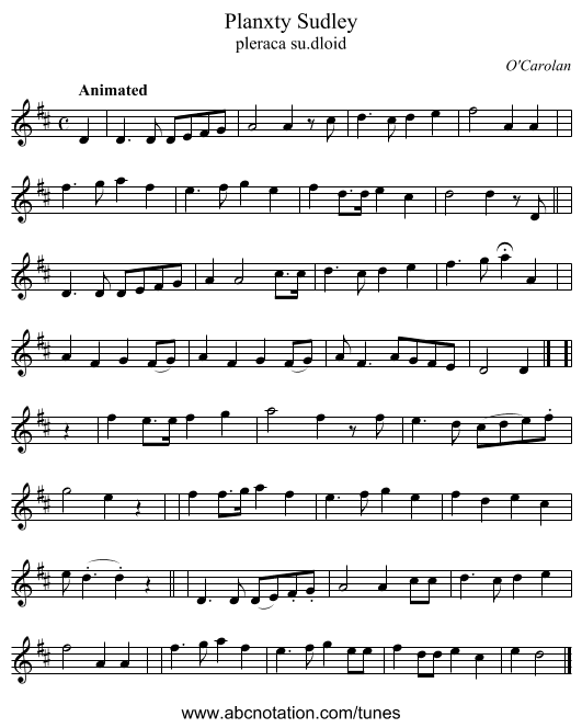 Planxty Sudley - staff notation