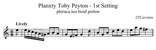 Planxty Toby Peyton - 1st Setting - staff notation