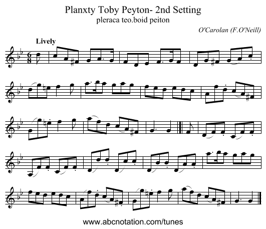 Planxty Toby Peyton- 2nd Setting - staff notation