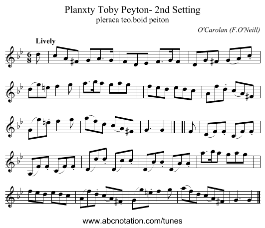 Planxty Toby Peyton- 2nd Setting - staff notation