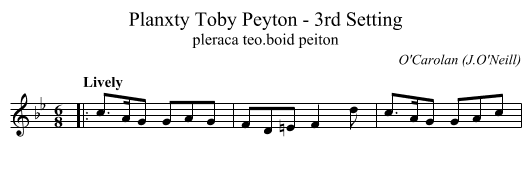 Planxty Toby Peyton - 3rd Setting - staff notation
