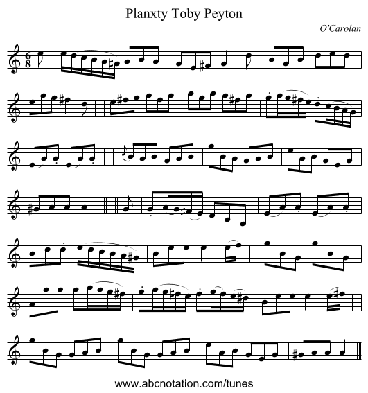 Planxty Toby Peyton - staff notation