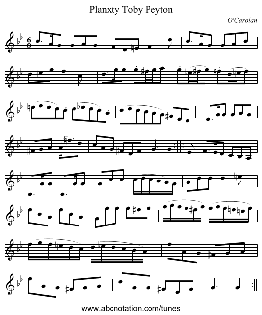 Planxty Toby Peyton - staff notation