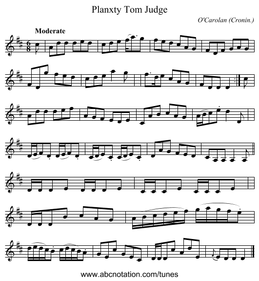 Planxty Tom Judge - staff notation