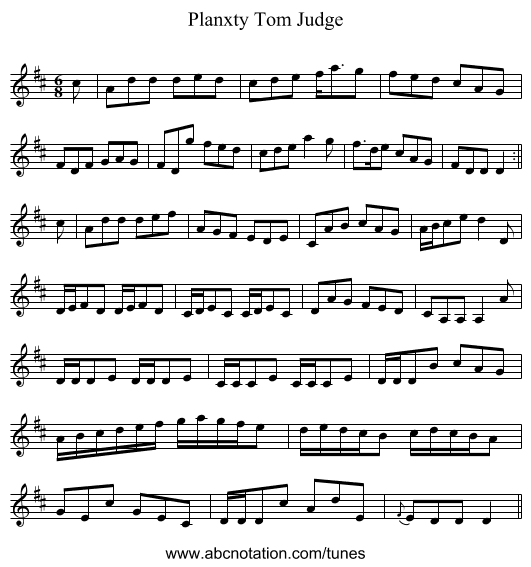 Planxty Tom Judge - staff notation