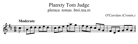 Planxty Tom Judge - staff notation