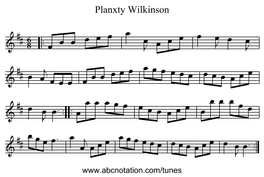Planxty Wilkinson - staff notation