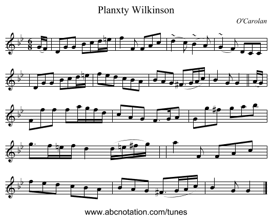 Planxty Wilkinson - staff notation