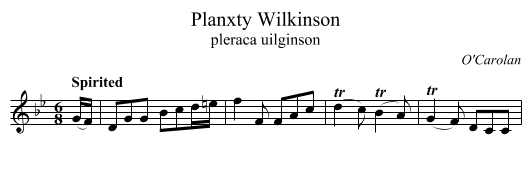 Planxty Wilkinson - staff notation