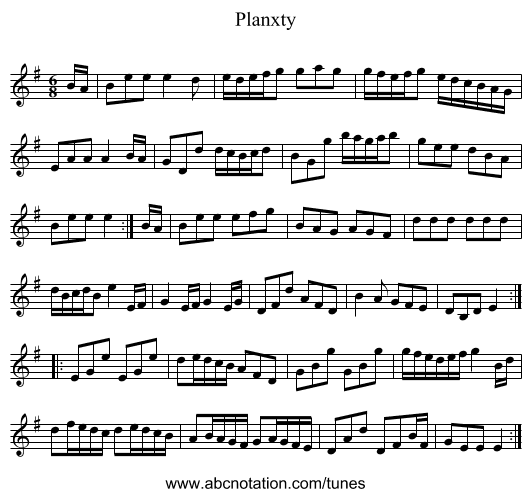 Planxty - staff notation