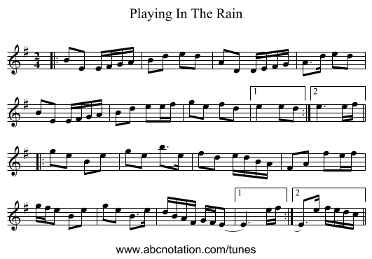Playing In The Rain - staff notation