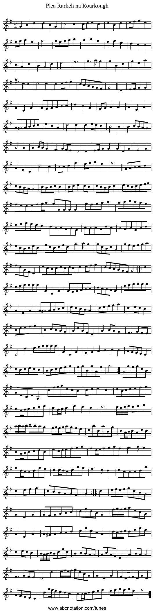 Plea Rarkeh na Rourkough - staff notation