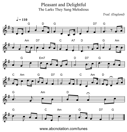 Pleasant and Delightful - staff notation