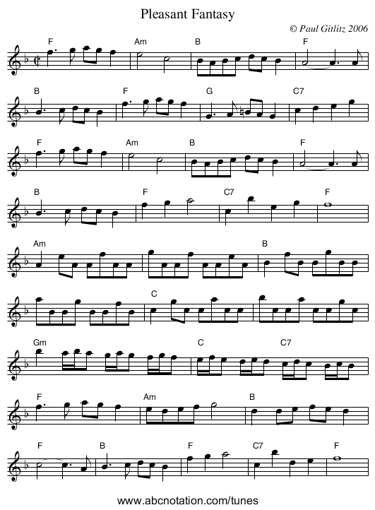 Pleasant Fantasy - staff notation