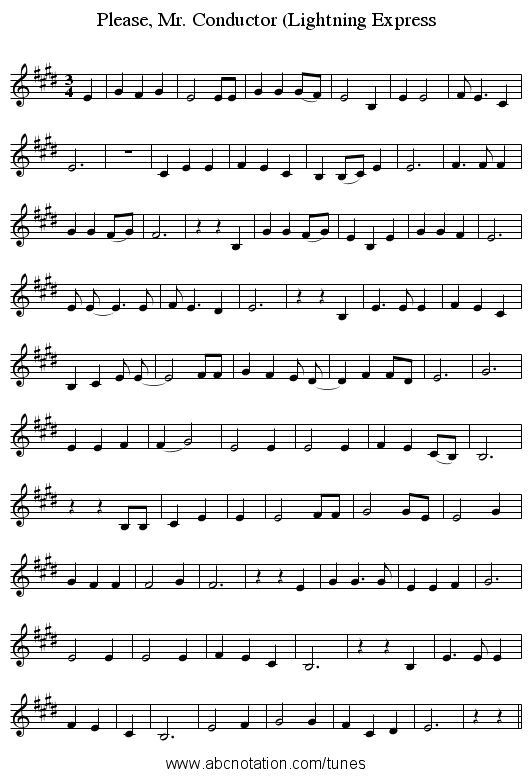 Please, Mr. Conductor (Lightning Express - staff notation