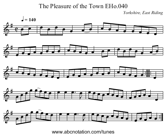 Pleasure of the Town EHo.040, The - staff notation