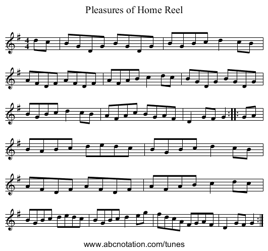 Pleasures of Home Reel - staff notation