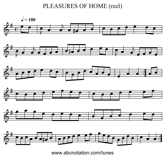 PLEASURES OF HOME (reel) - staff notation