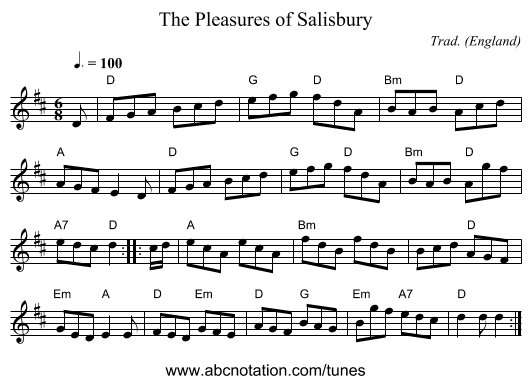 Pleasures of Salisbury, The - staff notation
