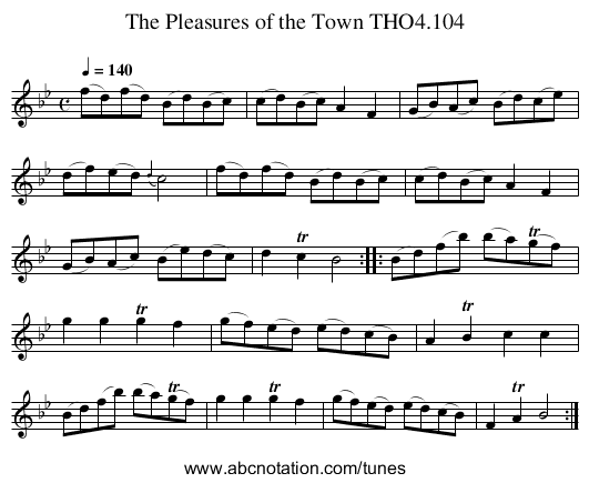 Pleasures of the Town THO4.104, The - staff notation