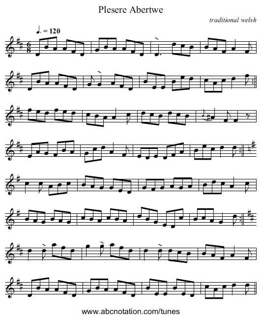 Plesere Abertwe - staff notation