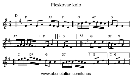 Pleskovac kolo - staff notation