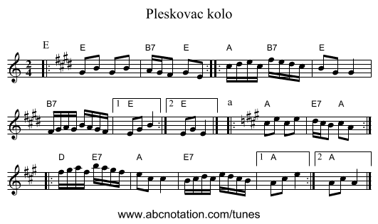Pleskovac kolo - staff notation